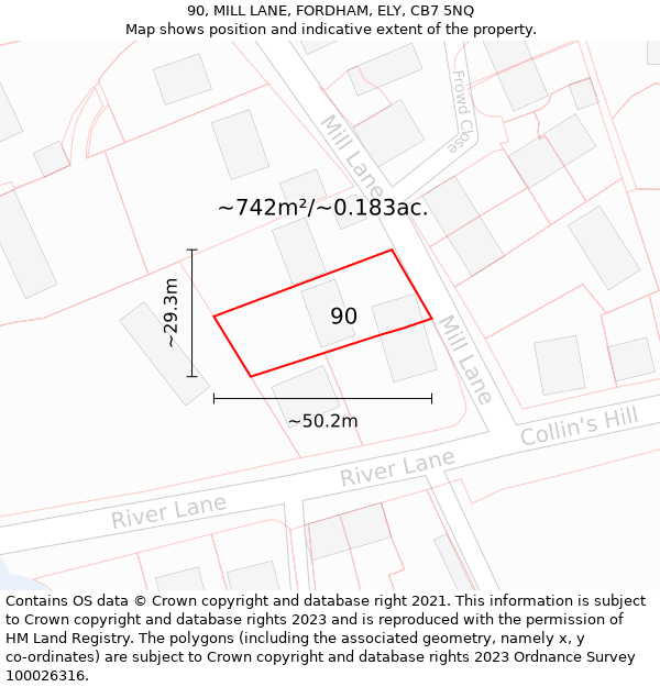 90, MILL LANE, FORDHAM, ELY, CB7 5NQ: Plot and title map