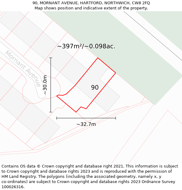 90, MORNANT AVENUE, HARTFORD, NORTHWICH, CW8 2FQ: Plot and title map