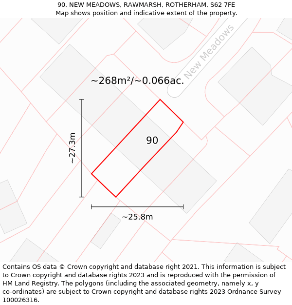 90, NEW MEADOWS, RAWMARSH, ROTHERHAM, S62 7FE: Plot and title map