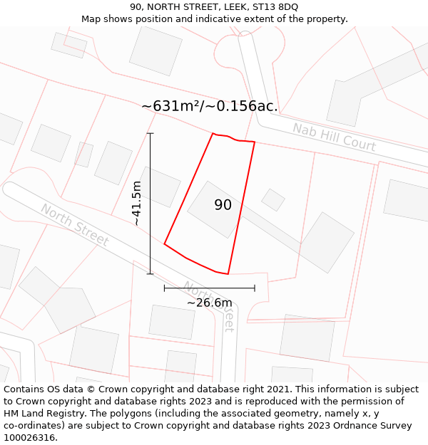 90, NORTH STREET, LEEK, ST13 8DQ: Plot and title map