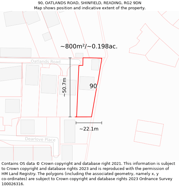 90, OATLANDS ROAD, SHINFIELD, READING, RG2 9DN: Plot and title map