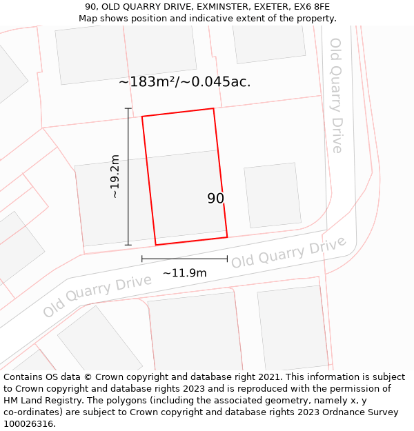 90, OLD QUARRY DRIVE, EXMINSTER, EXETER, EX6 8FE: Plot and title map