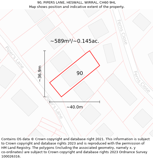 90, PIPERS LANE, HESWALL, WIRRAL, CH60 9HL: Plot and title map