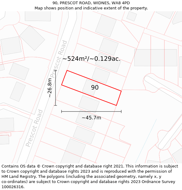 90, PRESCOT ROAD, WIDNES, WA8 4PD: Plot and title map