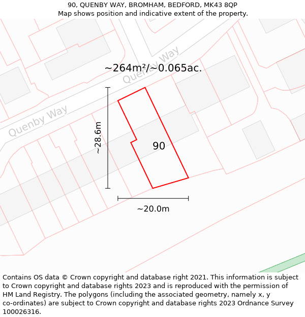 90, QUENBY WAY, BROMHAM, BEDFORD, MK43 8QP: Plot and title map