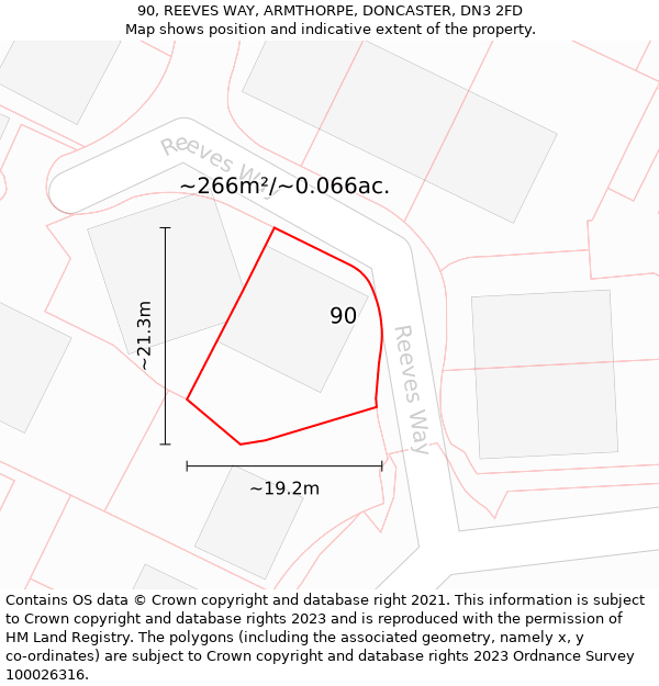 90, REEVES WAY, ARMTHORPE, DONCASTER, DN3 2FD: Plot and title map