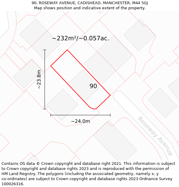 90, ROSEWAY AVENUE, CADISHEAD, MANCHESTER, M44 5GJ: Plot and title map