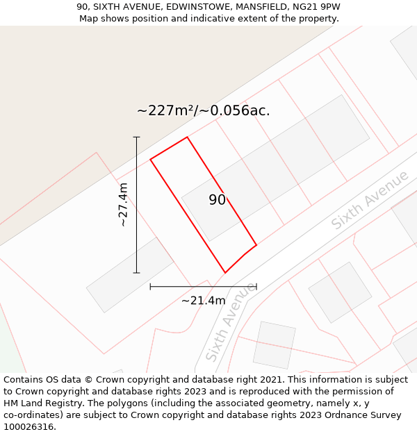 90, SIXTH AVENUE, EDWINSTOWE, MANSFIELD, NG21 9PW: Plot and title map