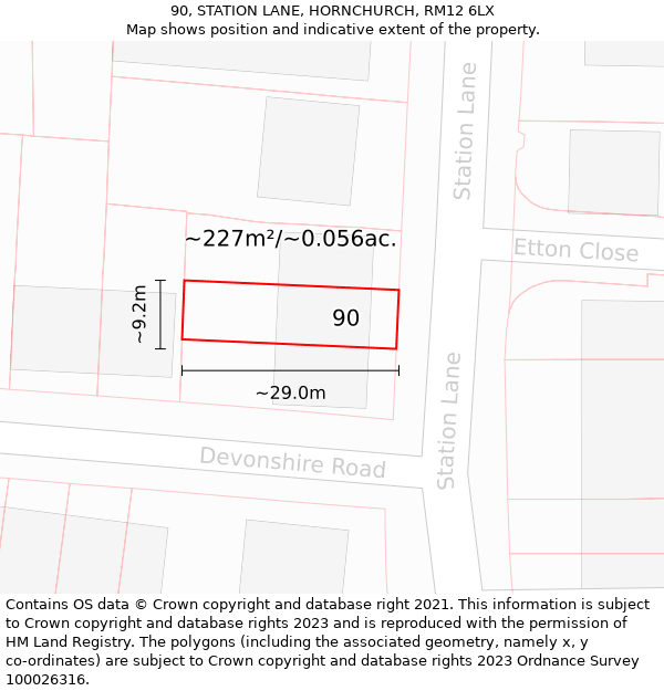 90, STATION LANE, HORNCHURCH, RM12 6LX: Plot and title map