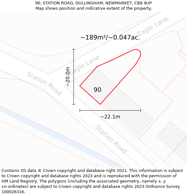 90, STATION ROAD, DULLINGHAM, NEWMARKET, CB8 9UP: Plot and title map
