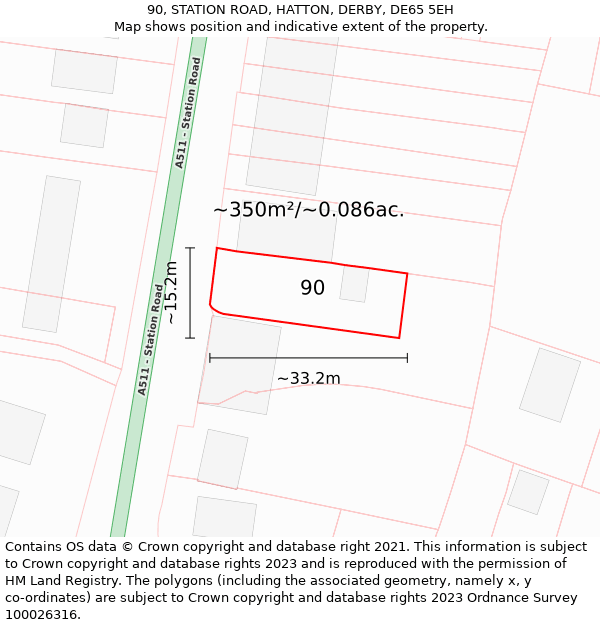 90, STATION ROAD, HATTON, DERBY, DE65 5EH: Plot and title map