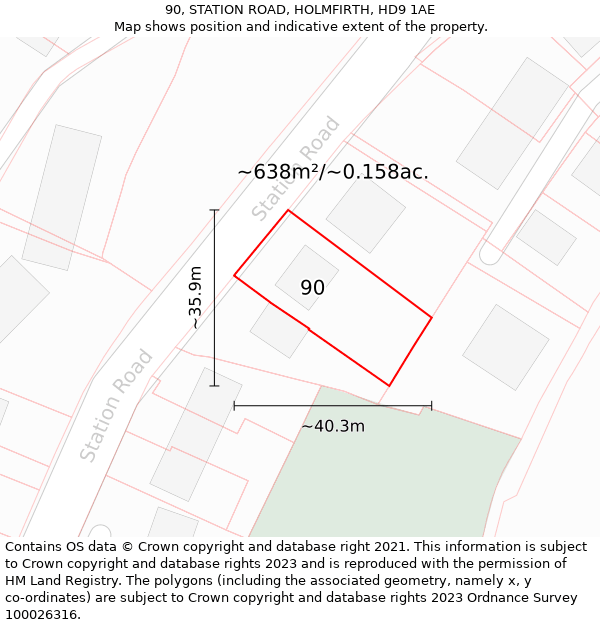 90, STATION ROAD, HOLMFIRTH, HD9 1AE: Plot and title map