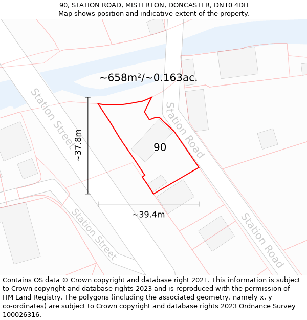 90, STATION ROAD, MISTERTON, DONCASTER, DN10 4DH: Plot and title map