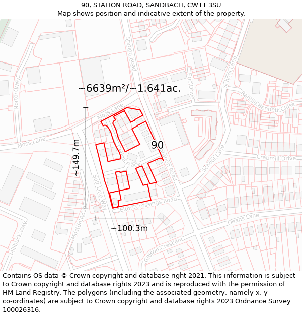 90, STATION ROAD, SANDBACH, CW11 3SU: Plot and title map