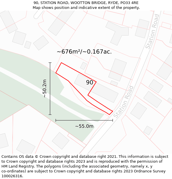 90, STATION ROAD, WOOTTON BRIDGE, RYDE, PO33 4RE: Plot and title map