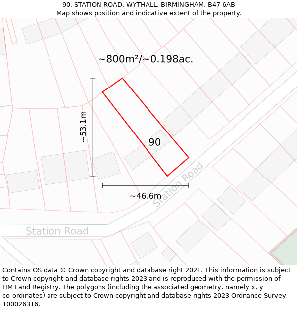 90, STATION ROAD, WYTHALL, BIRMINGHAM, B47 6AB: Plot and title map