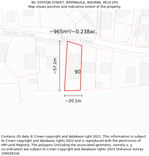 90, STATION STREET, RIPPINGALE, BOURNE, PE10 0TA: Plot and title map