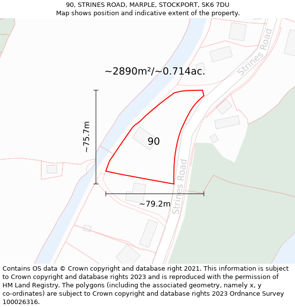 90, STRINES ROAD, MARPLE, STOCKPORT, SK6 7DU: Plot and title map