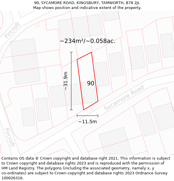 90, SYCAMORE ROAD, KINGSBURY, TAMWORTH, B78 2JL: Plot and title map