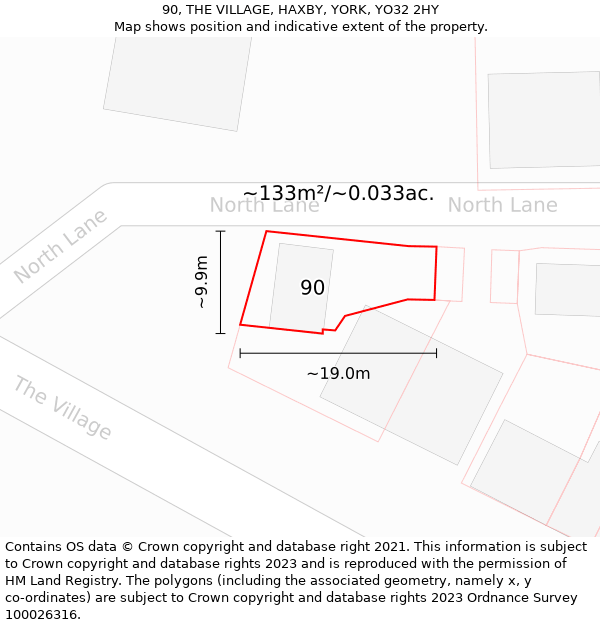 90, THE VILLAGE, HAXBY, YORK, YO32 2HY: Plot and title map