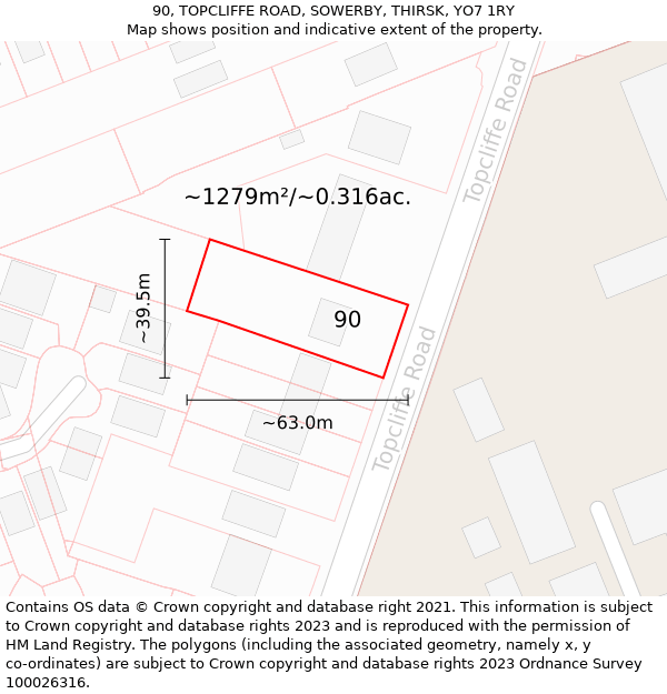 90, TOPCLIFFE ROAD, SOWERBY, THIRSK, YO7 1RY: Plot and title map