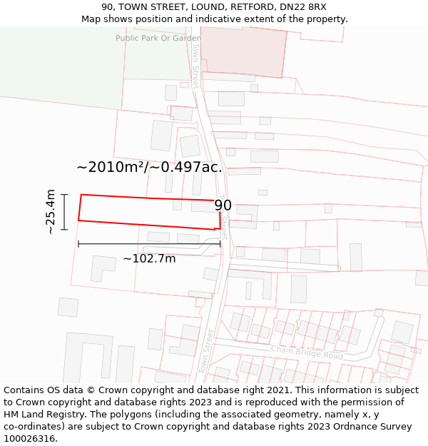 90, TOWN STREET, LOUND, RETFORD, DN22 8RX: Plot and title map