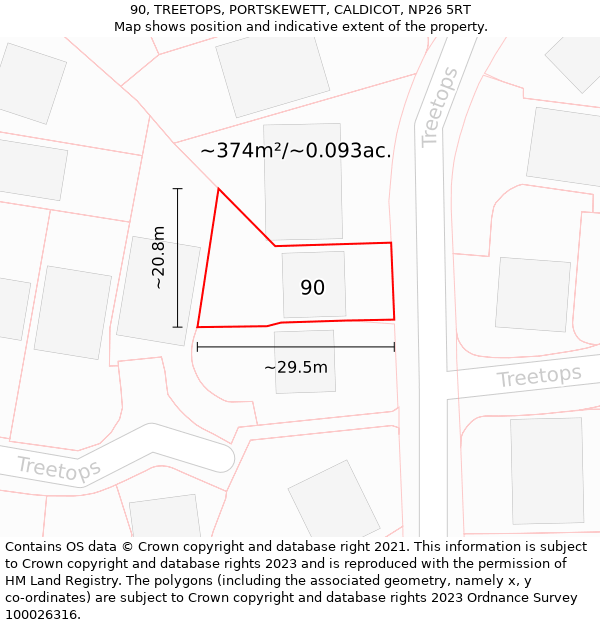 90, TREETOPS, PORTSKEWETT, CALDICOT, NP26 5RT: Plot and title map