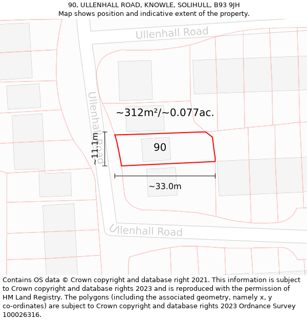 90, ULLENHALL ROAD, KNOWLE, SOLIHULL, B93 9JH: Plot and title map