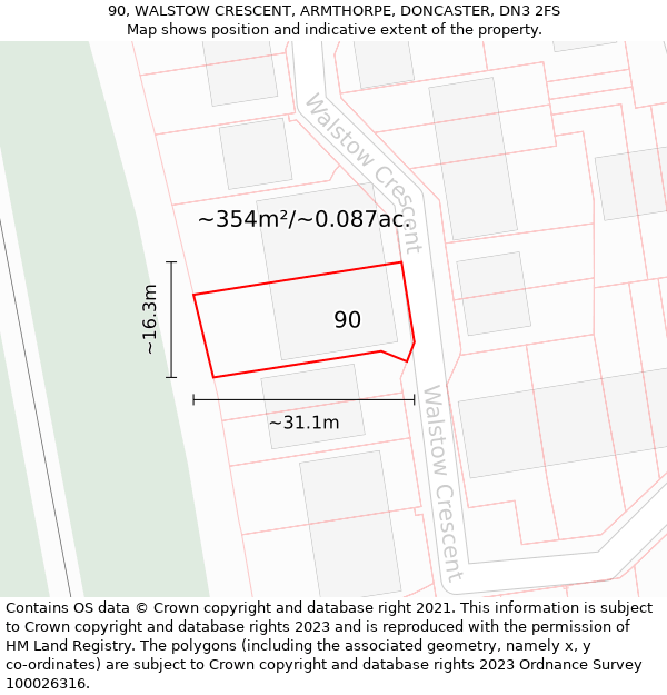 90, WALSTOW CRESCENT, ARMTHORPE, DONCASTER, DN3 2FS: Plot and title map