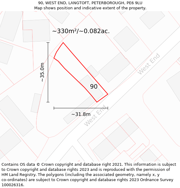 90, WEST END, LANGTOFT, PETERBOROUGH, PE6 9LU: Plot and title map