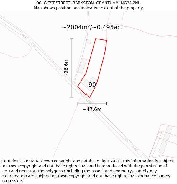 90, WEST STREET, BARKSTON, GRANTHAM, NG32 2NL: Plot and title map