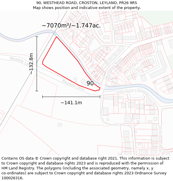 90, WESTHEAD ROAD, CROSTON, LEYLAND, PR26 9RS: Plot and title map