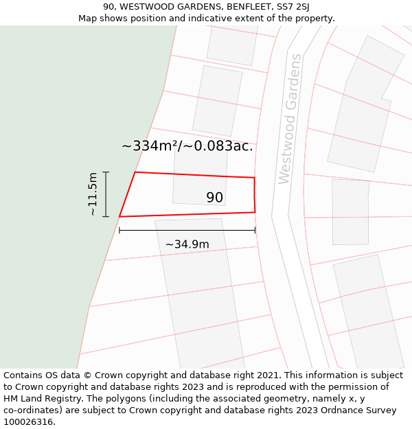 90, WESTWOOD GARDENS, BENFLEET, SS7 2SJ: Plot and title map