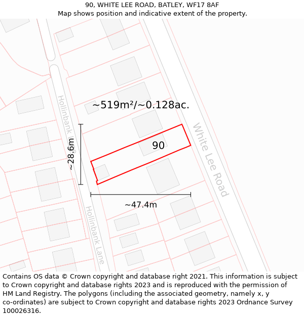 90, WHITE LEE ROAD, BATLEY, WF17 8AF: Plot and title map