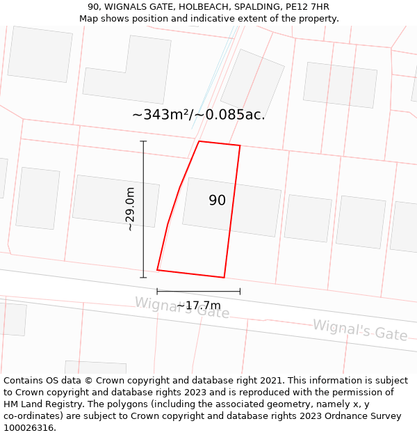 90, WIGNALS GATE, HOLBEACH, SPALDING, PE12 7HR: Plot and title map