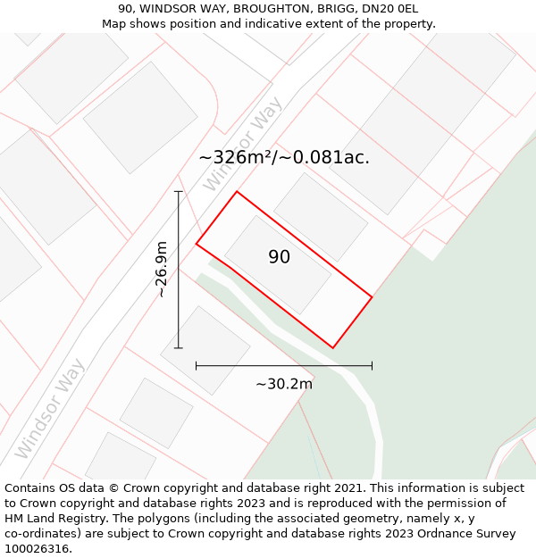 90, WINDSOR WAY, BROUGHTON, BRIGG, DN20 0EL: Plot and title map