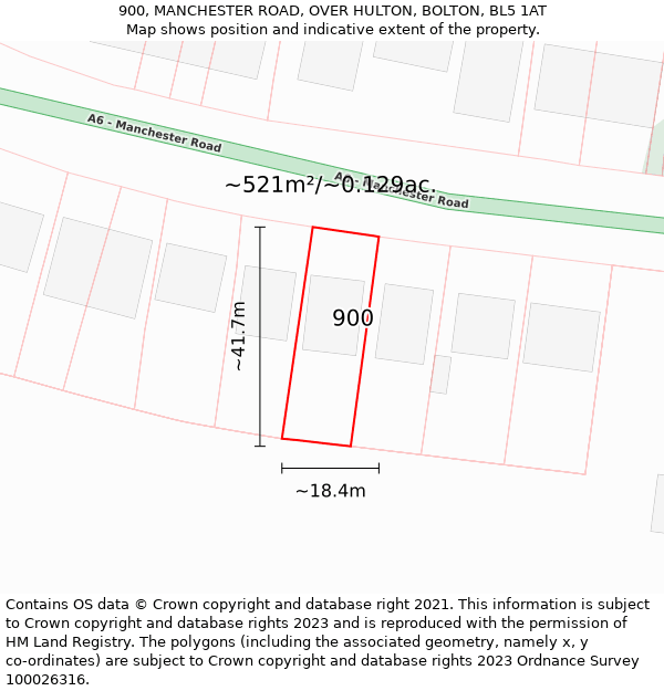 900, MANCHESTER ROAD, OVER HULTON, BOLTON, BL5 1AT: Plot and title map