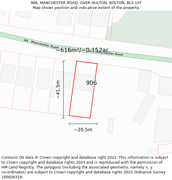 906, MANCHESTER ROAD, OVER HULTON, BOLTON, BL5 1AT: Plot and title map