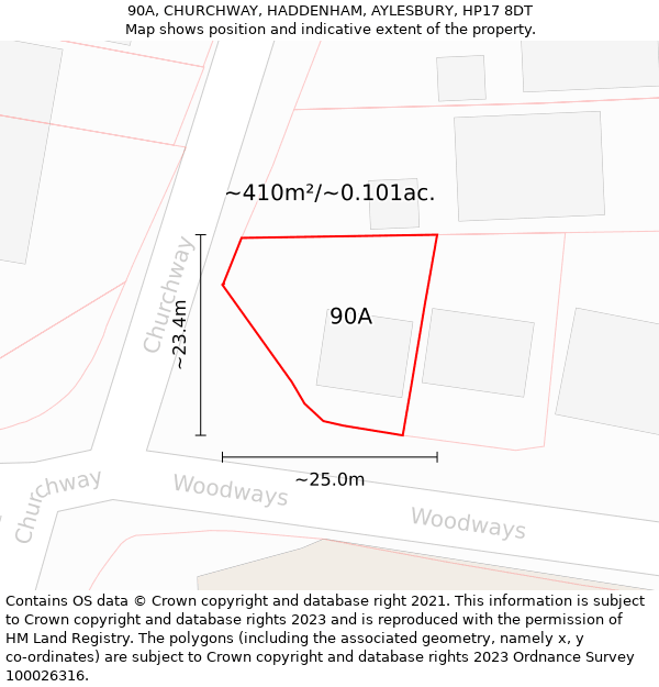 90A, CHURCHWAY, HADDENHAM, AYLESBURY, HP17 8DT: Plot and title map