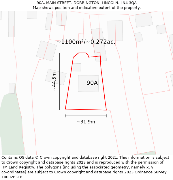 90A, MAIN STREET, DORRINGTON, LINCOLN, LN4 3QA: Plot and title map