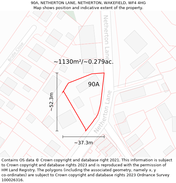 90A, NETHERTON LANE, NETHERTON, WAKEFIELD, WF4 4HG: Plot and title map