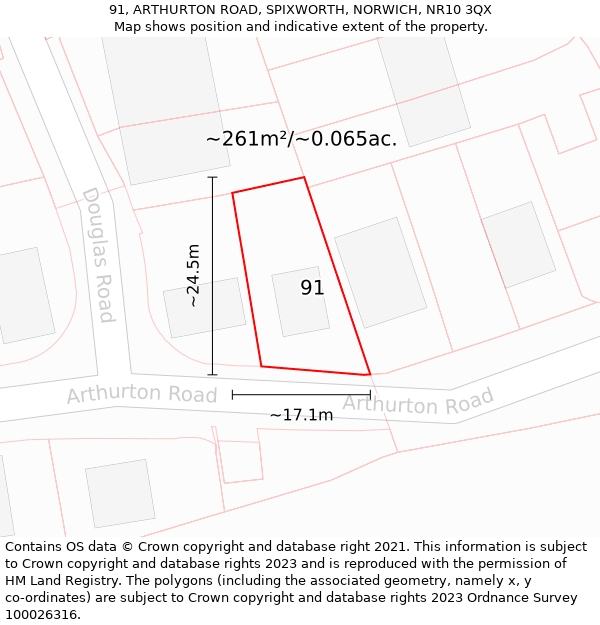 91, ARTHURTON ROAD, SPIXWORTH, NORWICH, NR10 3QX: Plot and title map