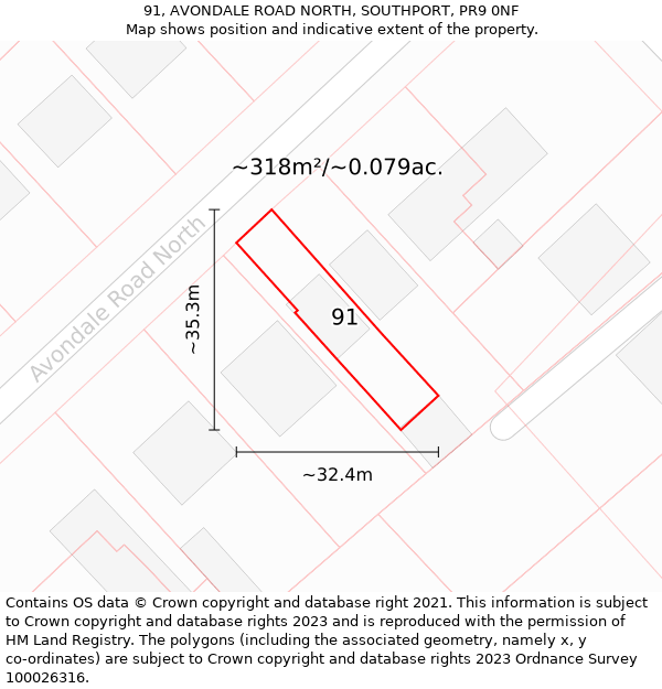 91, AVONDALE ROAD NORTH, SOUTHPORT, PR9 0NF: Plot and title map