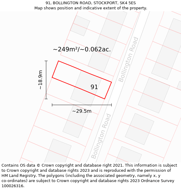 91, BOLLINGTON ROAD, STOCKPORT, SK4 5ES: Plot and title map