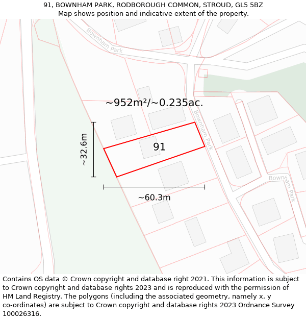 91, BOWNHAM PARK, RODBOROUGH COMMON, STROUD, GL5 5BZ: Plot and title map