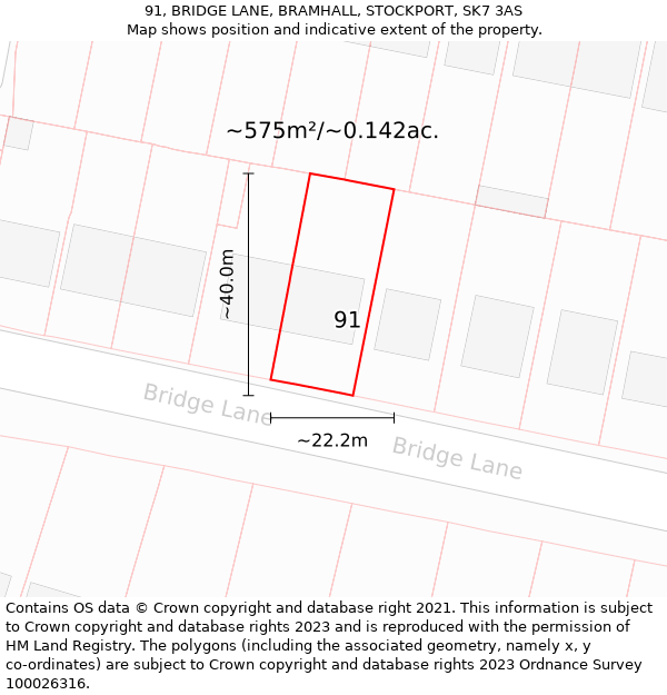 91, BRIDGE LANE, BRAMHALL, STOCKPORT, SK7 3AS: Plot and title map