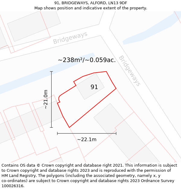 91, BRIDGEWAYS, ALFORD, LN13 9DF: Plot and title map