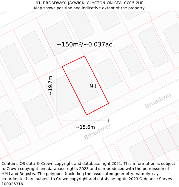 91, BROADWAY, JAYWICK, CLACTON-ON-SEA, CO15 2HF: Plot and title map