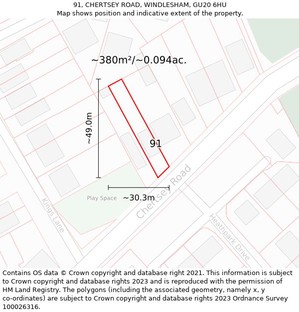 91, CHERTSEY ROAD, WINDLESHAM, GU20 6HU: Plot and title map