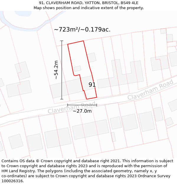 91, CLAVERHAM ROAD, YATTON, BRISTOL, BS49 4LE: Plot and title map